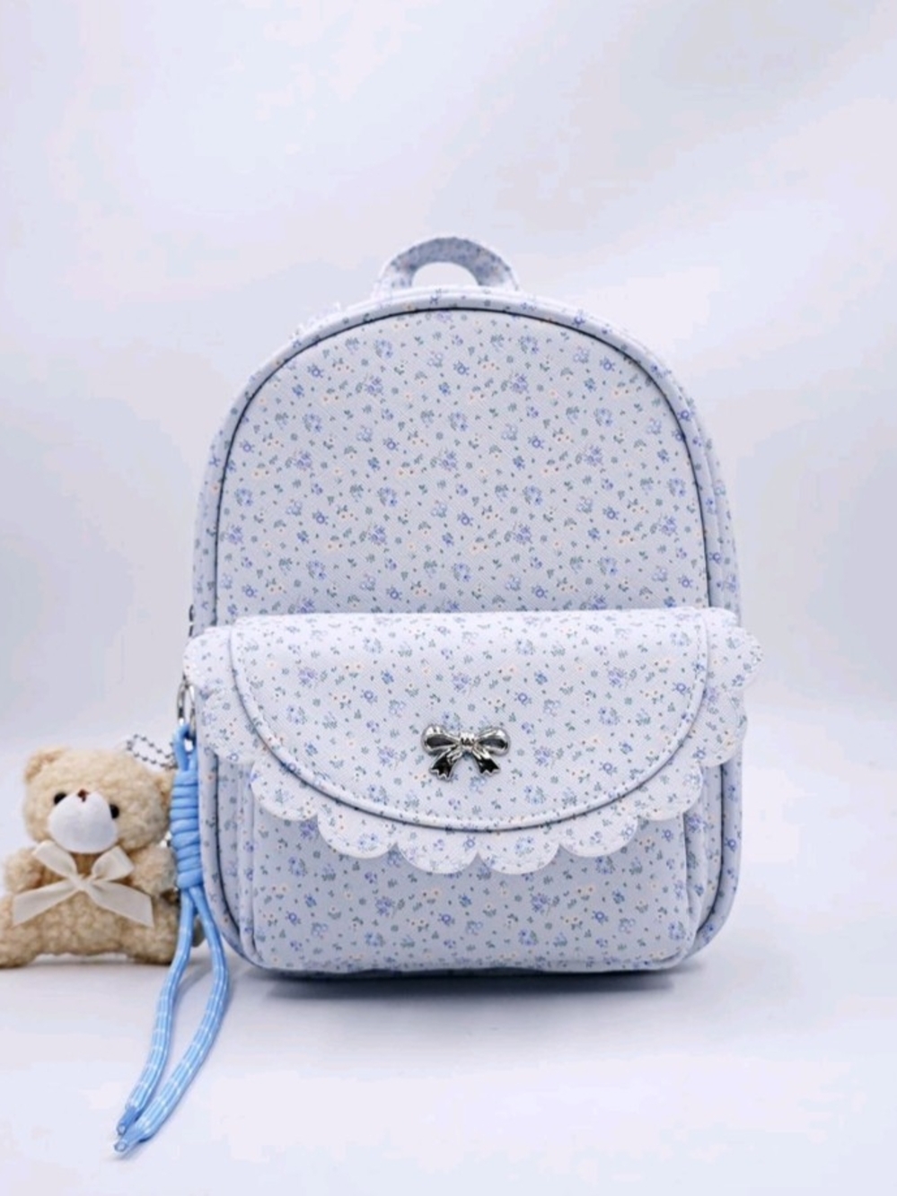 Children's Blue Floral Mini Backpack with Scalloped Flap